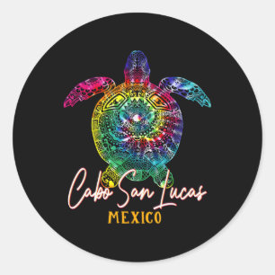 Cabo San Lucas Gefärbte Krawatte Sea Turtle Matchi Runder Aufkleber