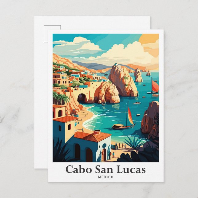 Cabo San Lucas Mexico Vintage Reise Illustration Postkarte (Vorne/Hinten)