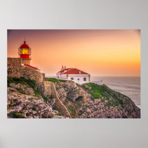 Cabo Sao Vicente bei Sonnenuntergang Algarve, Po Poster