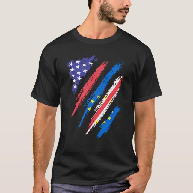 Cabo Verdean American Patriot Grown Heart Flag Str T-Shirt (Vorderseite)