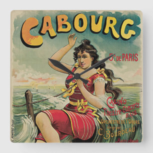 Cabourg, France Beach Resort, Vintage Travel Art Quadratische Wanduhr