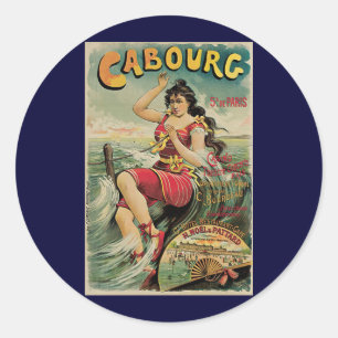 Cabourg, France Beach Resort, Vintage Travel Art Runder Aufkleber