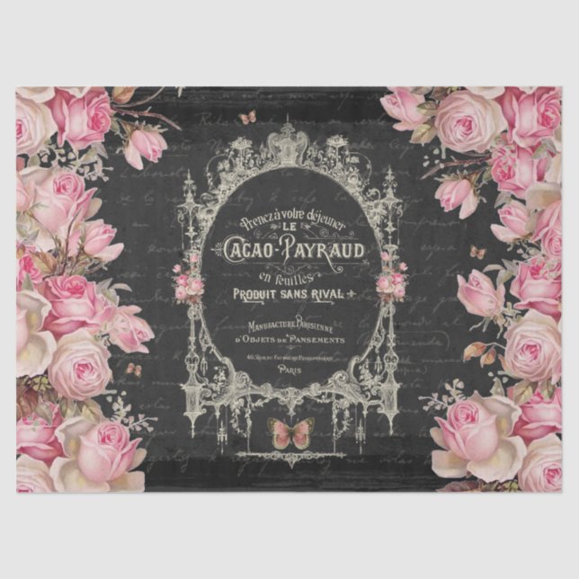 Cacao Chaud et Rose Rosa Schmetterlinge Dekoupage Seidenpapier (Vorderseite)