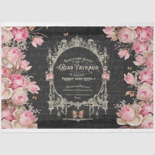 Cacao Chaud et Rose Rosa Schmetterlinge Dekoupage Seidenpapier (Vorderseite)