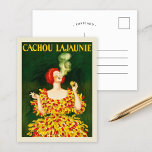 Cachou Lajaunie | Leonetto Cappiello Postkarte<br><div class="desc">Cachou Lajaunie (1920) | Leonetto Cappiello präsentiert in seinem 1920 erschienenen Plakat für Cachou Lajaunie ein auffallendes Bild einer Rothaarfrau in einem kühnen roten und gelben Ziegenkleid, die elegant raucht und einen dunkelgrünen Hintergrund hat. Die lebhaften Farben und die dynamische Pose der Frau erwecken sofort die Aufmerksamkeit und reflektieren Cappiello'...</div>