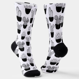 Cacti Black Line Art Large Patches Socken