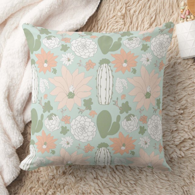 Cacti Cactus Peach Green Whimsical Floral Pattern Kissen (Decke)