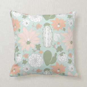 Cacti Cactus Peach Green Whimsical Floral Pattern Kissen