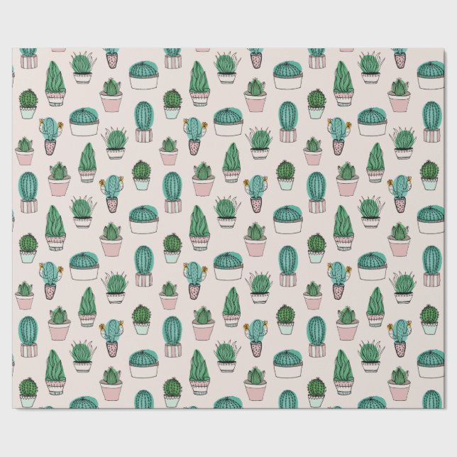 Cacti Cactus Sukkulent Pflanze Pattern Geschenkpapier (Saum)
