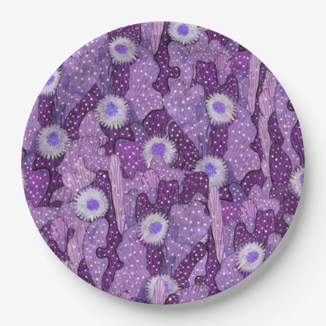Cacti Camouflage, Blumenmuster Lila Violett Pappteller (Vorderseite)