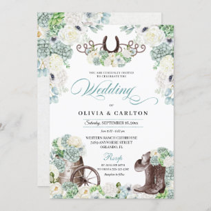 Cacti Floral Mint Green Western Cowboy Wedding Einladung
