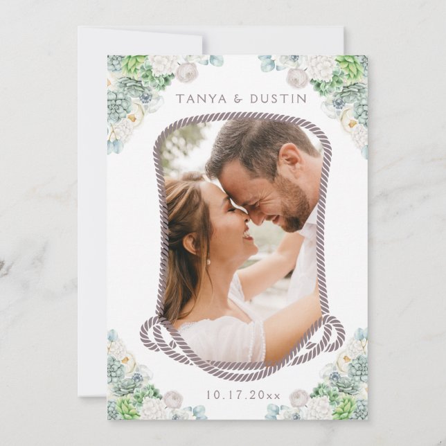 Cacti Floral Western Rustikaler Schädel Save the D Einladung (Rückseite)