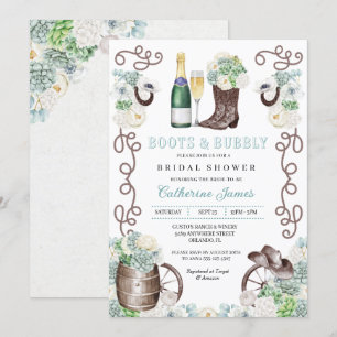 Cacti Floral Western Stiefel & Bubbly Brautparty Einladung