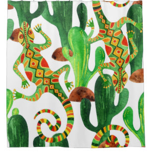 Cacti Lizards Aquarelldruck Duschvorhang