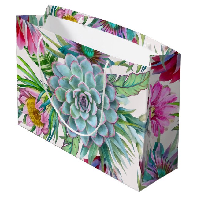 Cacti Pattern Große Geschenktüte (Rückseite Schrägansicht)