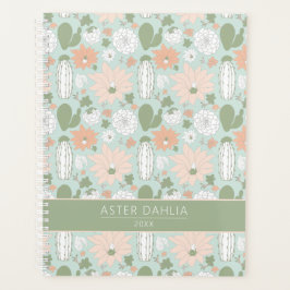 Cacti Peach Green Floral Muster mit Namen Planer