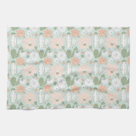 Cacti Peach Green White Floral Print Geschirrtuch