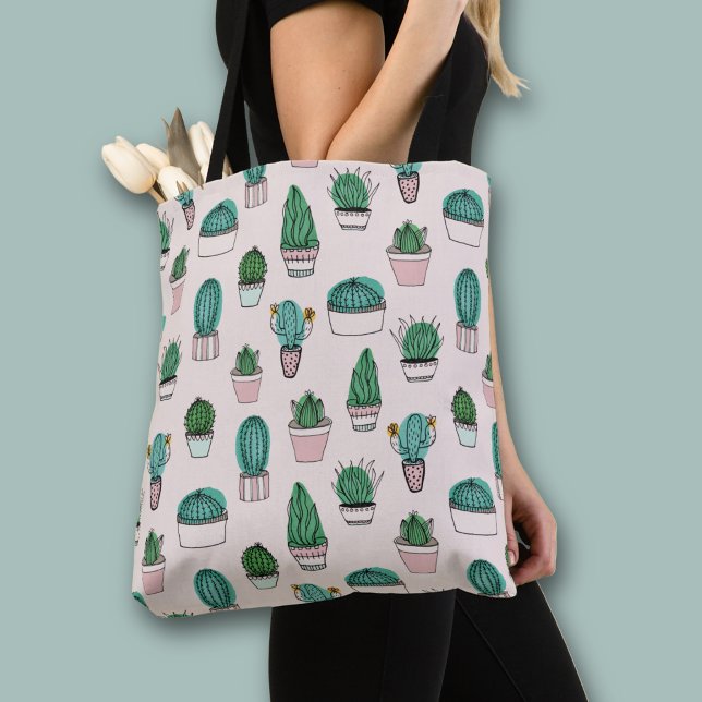Cacti succulents potted Pflanze Muster (Cacti Cactus Potted Plants all over print tote bag)