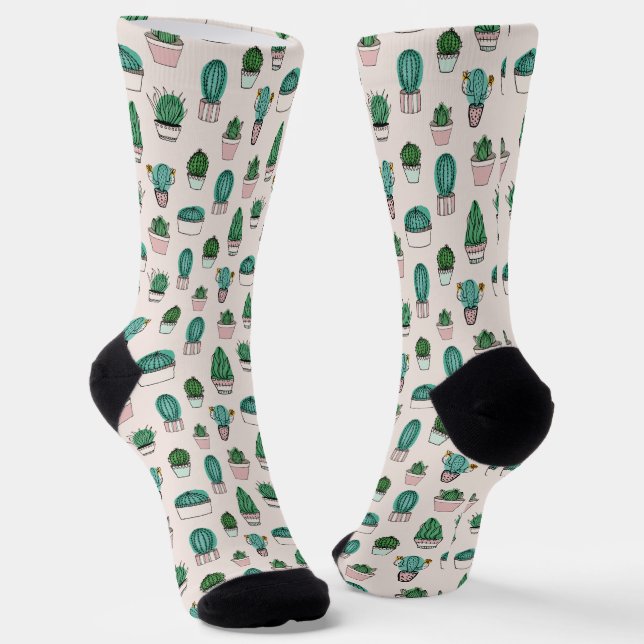 Cacti succulents potted Pflanze Muster Socken (Gewinkelt)