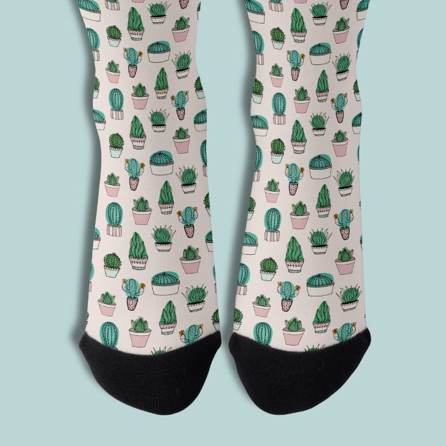 Cacti succulents potted Pflanze Muster Socken (Cacti pattern socks)
