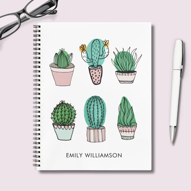 Cacti succules zur Darstellung personalisierter Na Notizbuch (Cute cacti cactus notebook with personalized name.  Matching items available.)