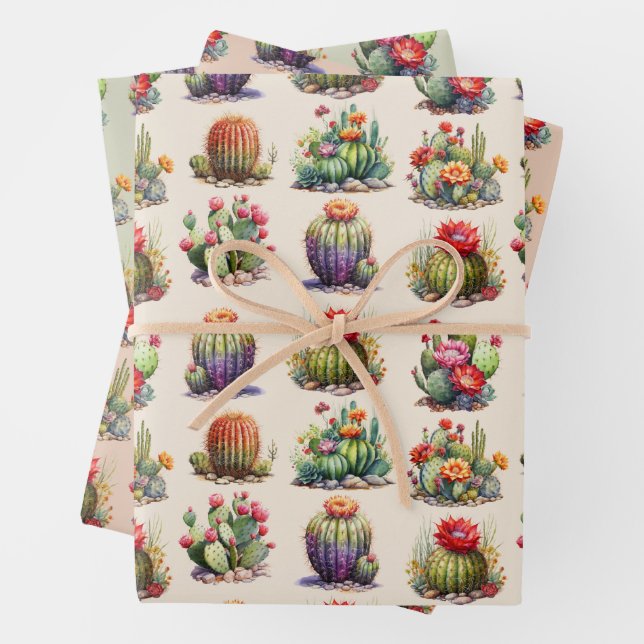 Cacti Watercolor Muster Wrapping Paper Sheets Geschenkpapier Set (Beispiel)