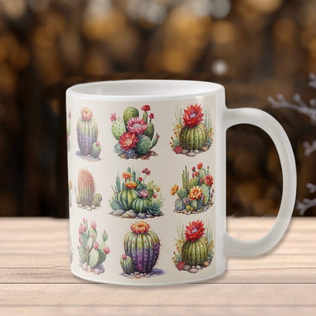 Cacti Watercolor Pattern Kaffeemaschine Tasse (Von Creator hochgeladen)