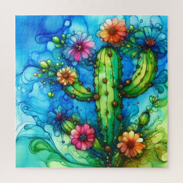 Cactus Alcohol Ink Puzzle (Vertikal)