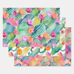 Cactus Art Combo Green White Pink Wüste Südwesten Geschenkpapier Set