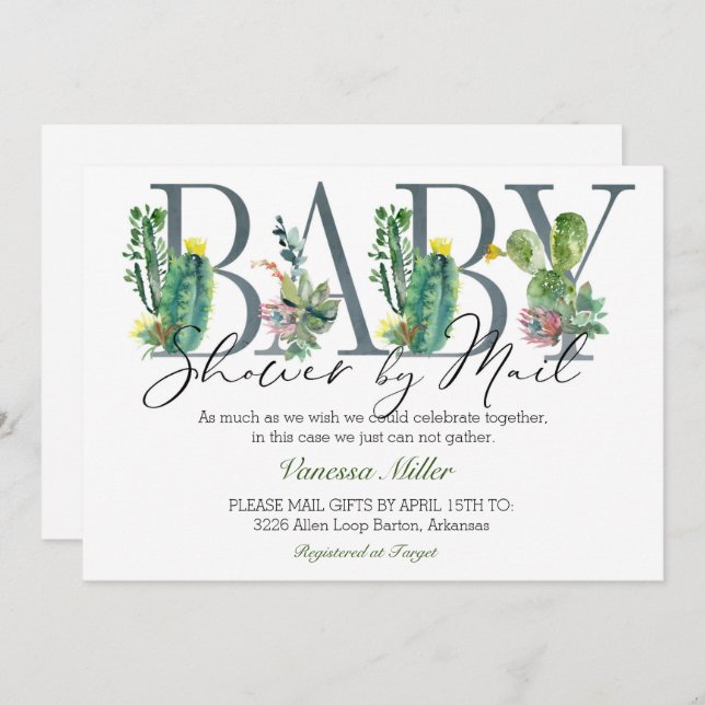 Cactus Baby Shower by Mail Einladung (Vorne/Hinten)