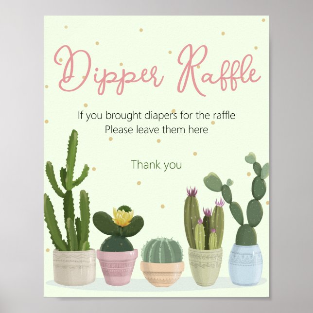 Cactus Baby Shower Diaper Raffle Poster (Vorne)