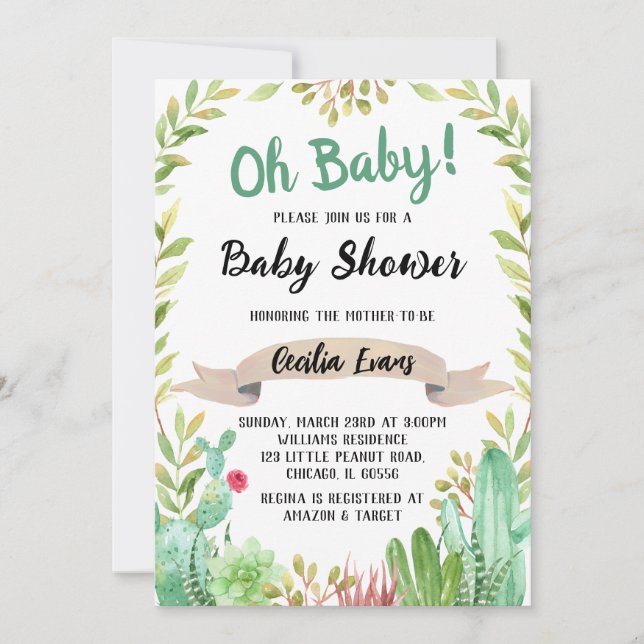 Cactus Baby Shower Einladung (Vorderseite)
