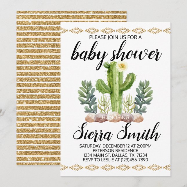 Cactus Baby Shower Einladung (Vorne/Hinten)