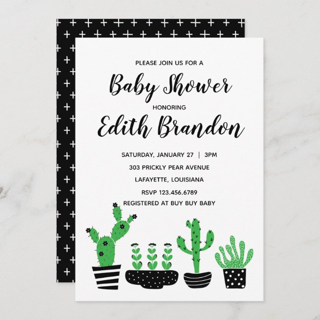 Cactus Baby Shower Einladung (Vorne/Hinten)