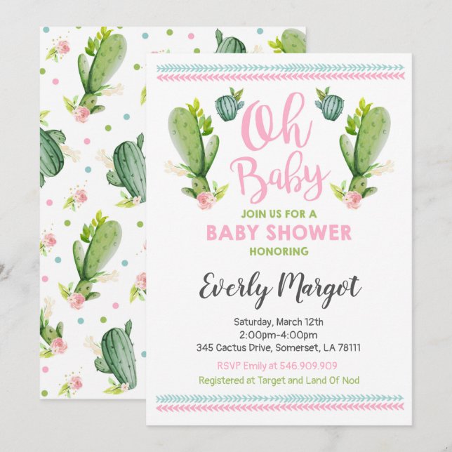 Cactus Baby Shower Einladung Sukkulente Dusche (Vorne/Hinten)