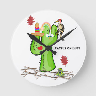 Cactus Bird Clock Runde Wanduhr