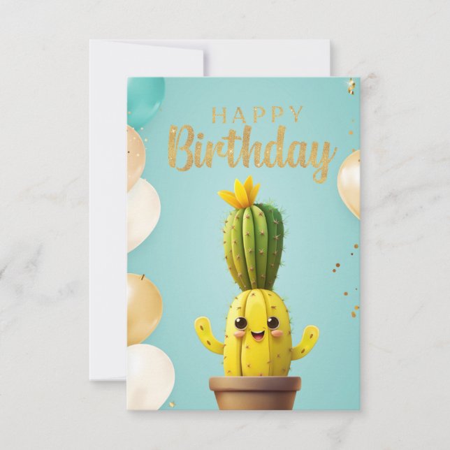 Cactus Birthday Joy: Geburtskarte Einladung (Vorderseite)