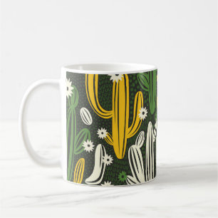 Cactus Black Background Vintag Pattern Kaffeetasse