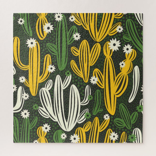 Cactus Black Background Vintag Pattern Puzzle (Vertikal)