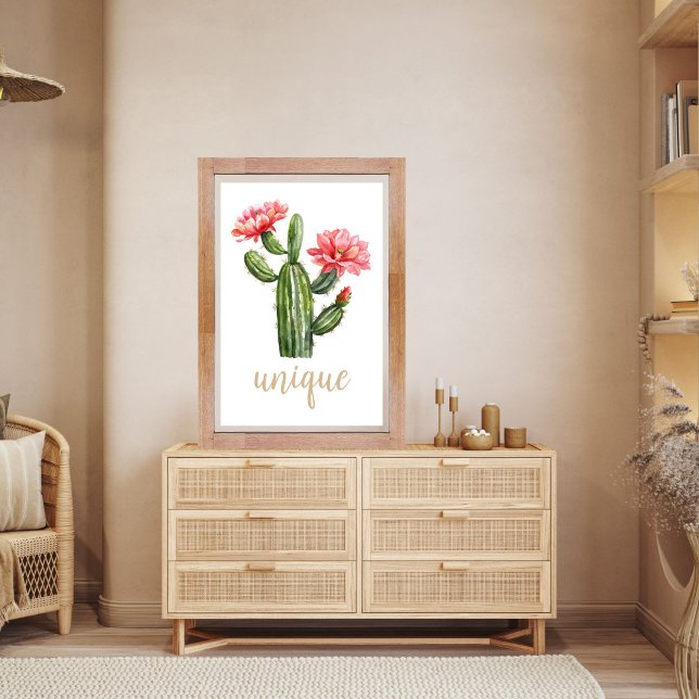 Cactus Blossom Wasserfarbe Einzigartige Wüste Poster (Unique Desert Bloom Cactus Wall Art Print for personalize room decor)