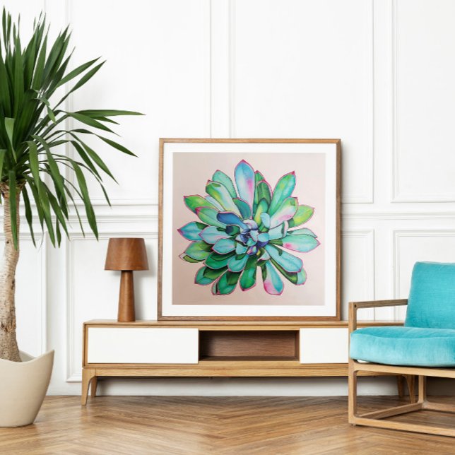 Cactus Blue und Pink | Poster (Cactus oil painting)