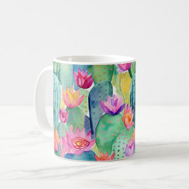 Cactus Blume Art Desert Colorful Southwest Fun Kaffeetasse (Vorderseite Links)