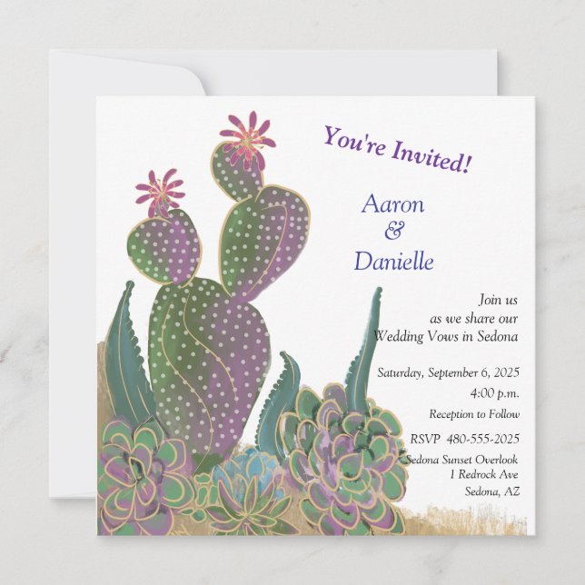 Cactus Blume Flat Save the Date Card Einladung (Vorderseite)