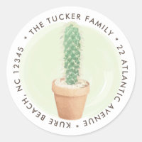 Cactus Blume Pot Round Address Label