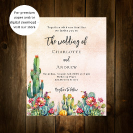 Cactus Blume Rose Gold Budget Hochzeitseinladung