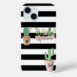 Cactus Blume Schwarz-weiß Stripes Case-Mate iPhone Hülle