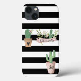 Cactus Blume Schwarz-weiß Stripes Case-Mate iPhone Hülle