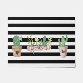 Cactus Blume Schwarz-weiß Stripes Fußmatte