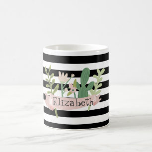 Cactus Blume Schwarz-weiß Stripes Kaffeetasse