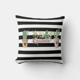 Cactus Blume Schwarz-weiß Stripes Kissen
